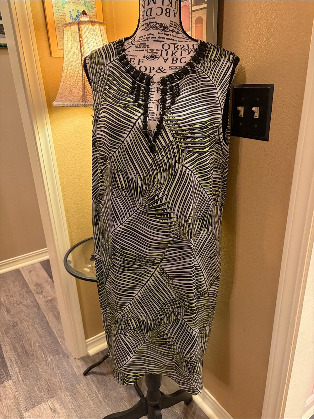 Michael Kors palm print chiffon beaded keyhole resort tunic dress NWOT